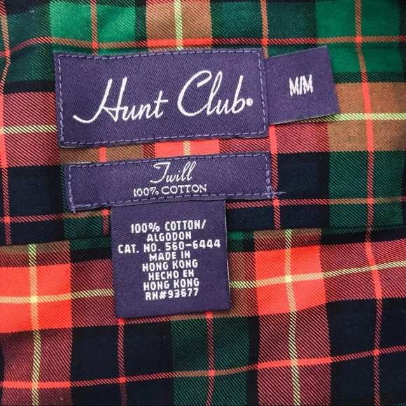 Hunt Club Medium Red Green Blue Twill Plaid Long Sleeve Button Down Shirt - Picture 6 of 6